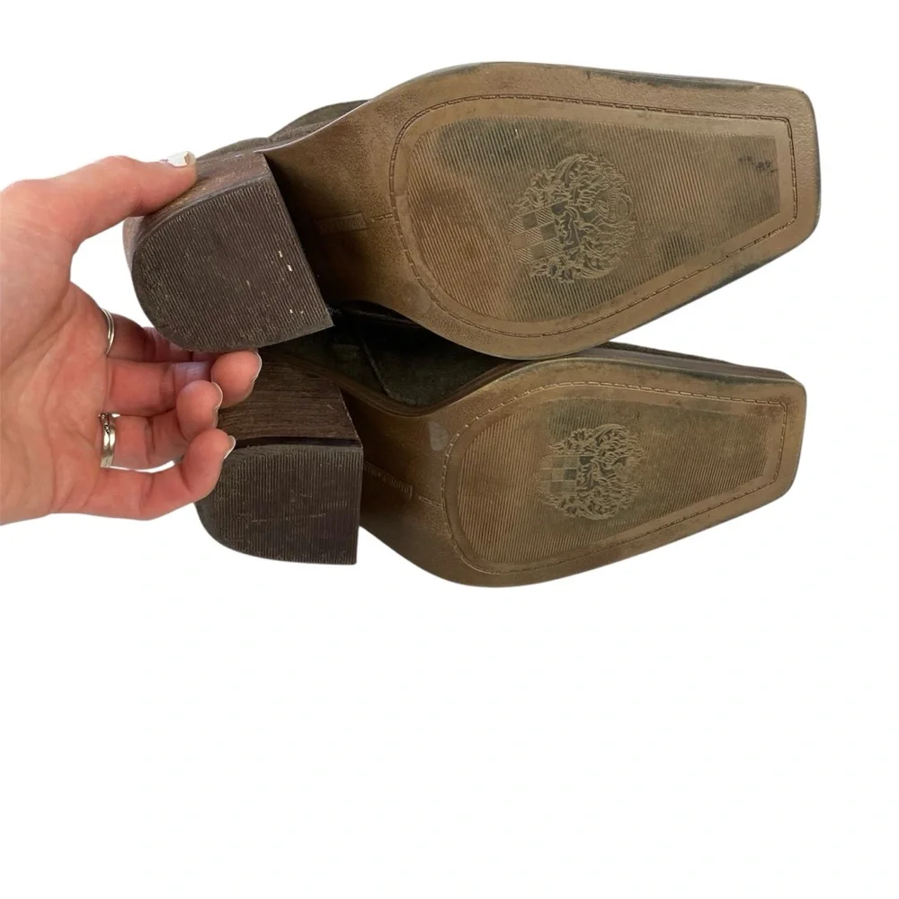 Vince Camuto Suede Leather Amtinda Western Sable Squared Toe Ankle Heeled Boots‎